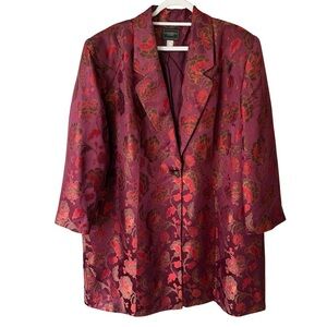 Vintage Louben Floral Red and Gold Brocade Blazer Size 24 Holiday Evening Wear